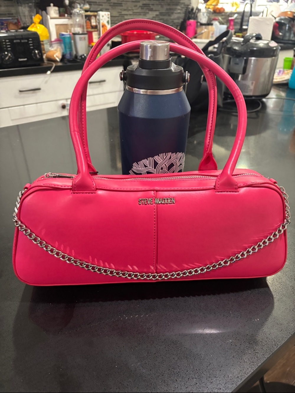 Steve Madden Bright Pink Chain-Accent Mini Shoulder Bag